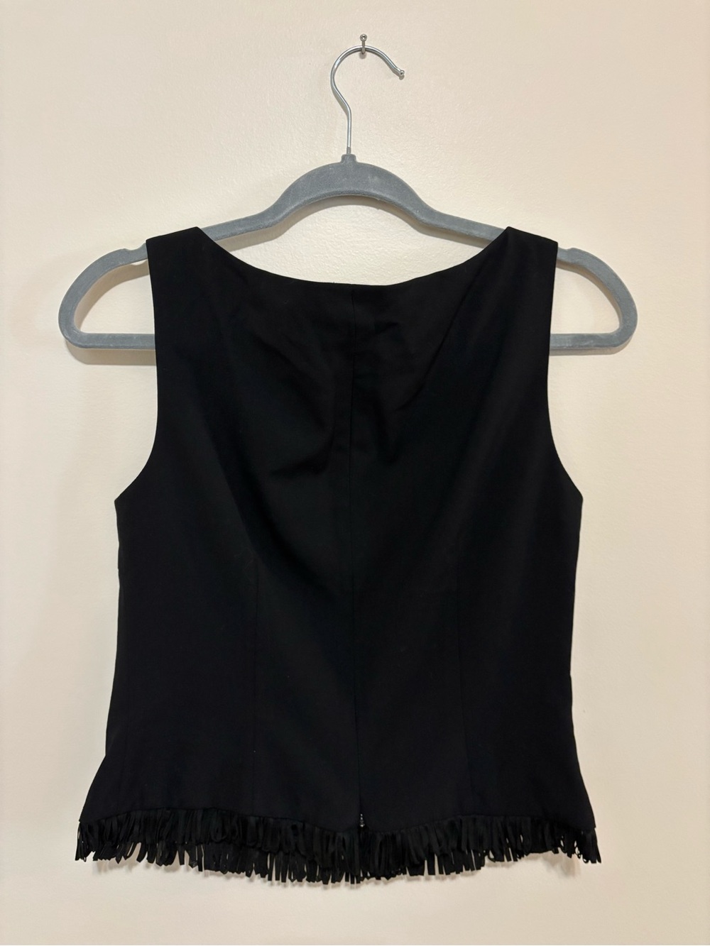 Trina Turk Black Sleeveless Cowl Neck Top with Fringe Hem - Picture 4 of 6